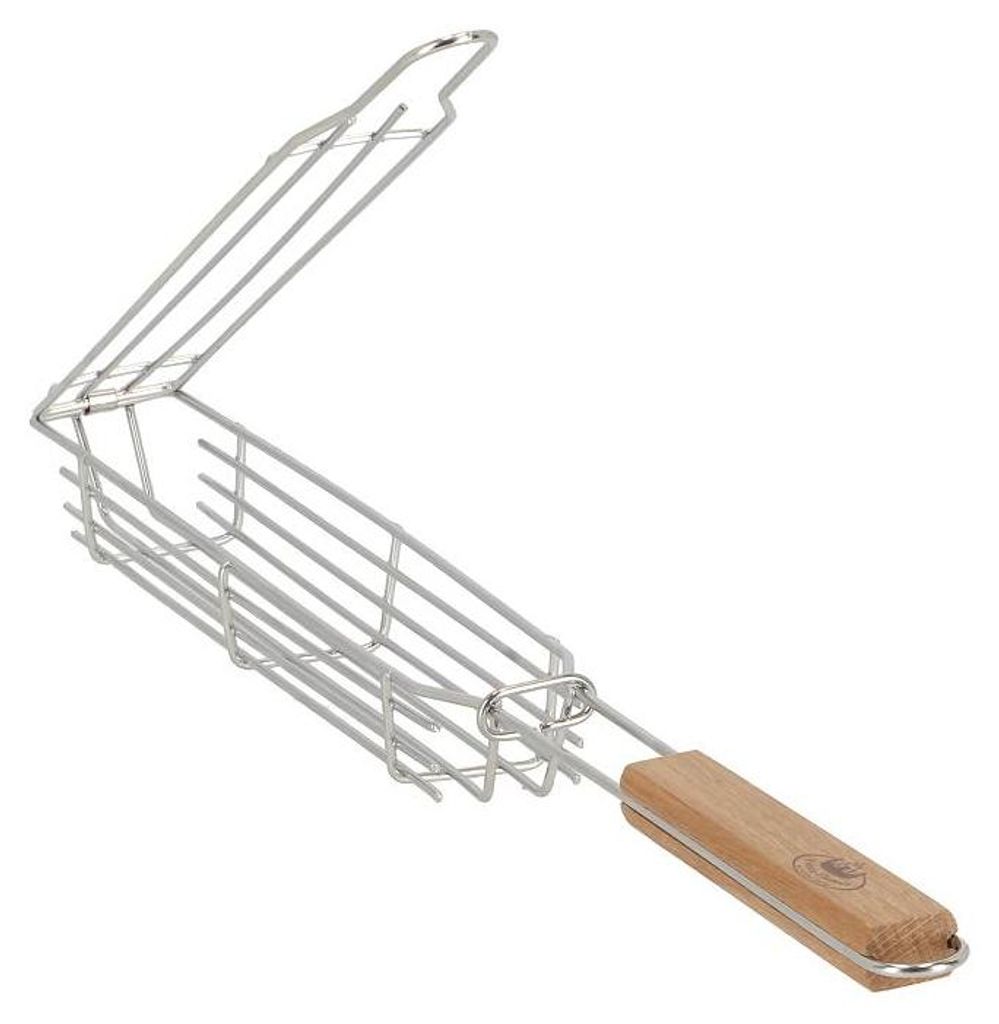 Toller Grill Gemüsehalter Edelstahl mit Holzgriff – für Feuer, Grill & Camping
