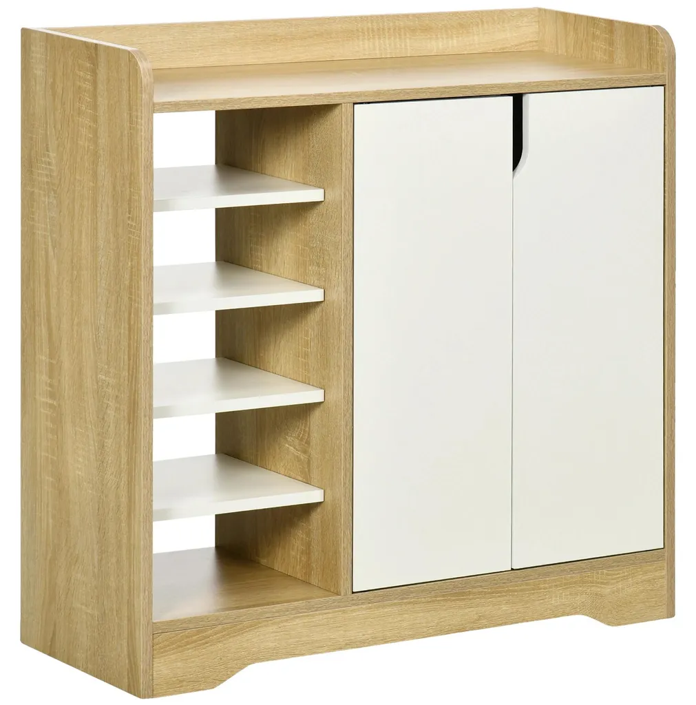 Rangement entrée 13 paires chaussures imitation bois - Meuble 80x80cm