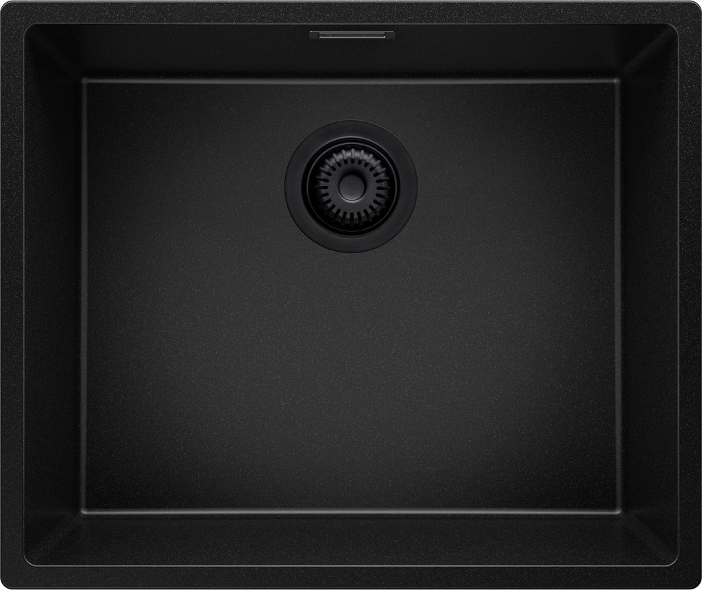 PRIMAGRAN Unterbauspüle Granit Alles Schwarz 56x47cm, Spülbecken 1 Becken + Ablauf-Set, Granitspüle ab 60er Unterschrank - London