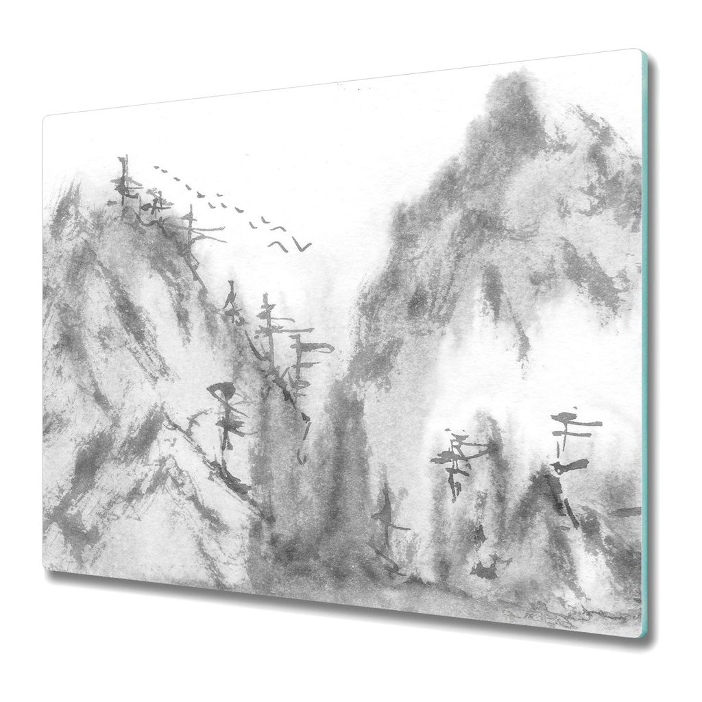 Küchenschneidebrett - Glasschneidebrett - Herdabdeckung - 60x52 - Mountains in the Mist Landscape