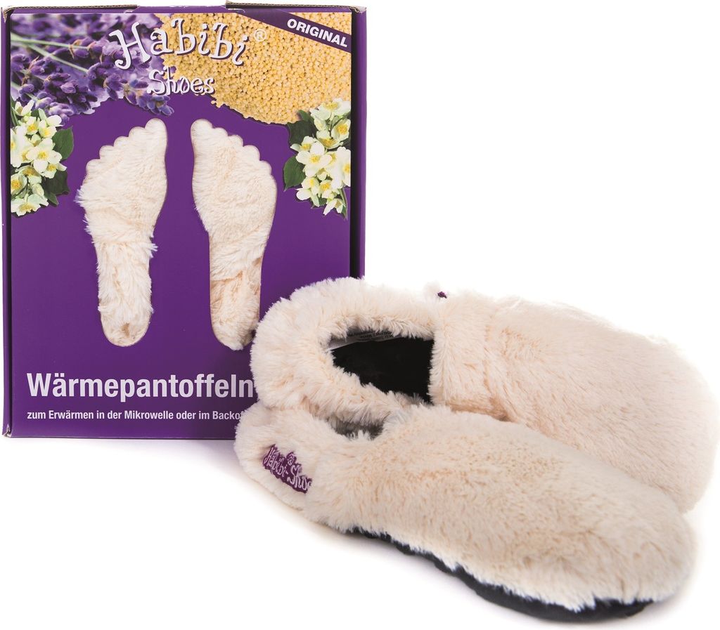 Habibi Wärmeschuhe aufheizbare Thermo Hausschuhe Fußwärmer für Mikrowelle & Ofen - creme, Schuhgröße M (EUR 37-40)