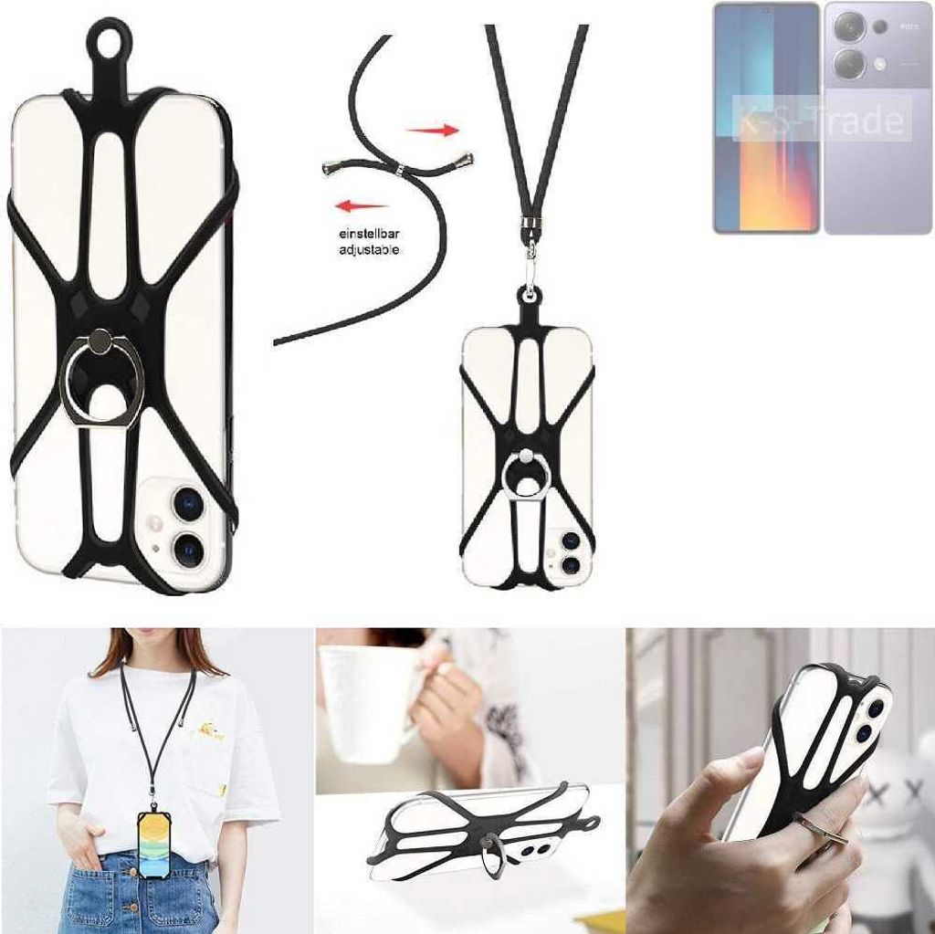 K-S-Trade 3in1 Handykette Handyband Handykordel Halsband Smartphone-Ring Handy-Ring kompatibel mit Xiaomi POCO M6 Pro Fingerhalterung Handyring