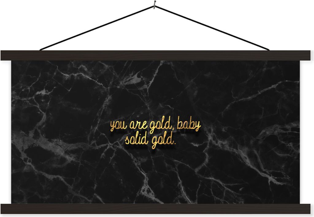 MuchoWow Textilposter Zitate - Sprichwörter - Gold - Marmor 90x45 cm mit schwarzem Rahmen - Klemmleisten