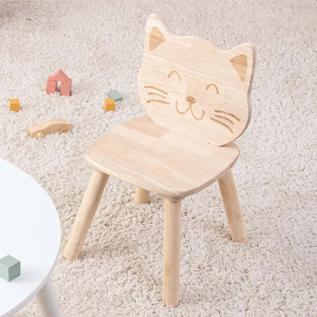 Eazy Living Chaise pour Enfant Chat en Bois Blanc et Gris Design Scandinave