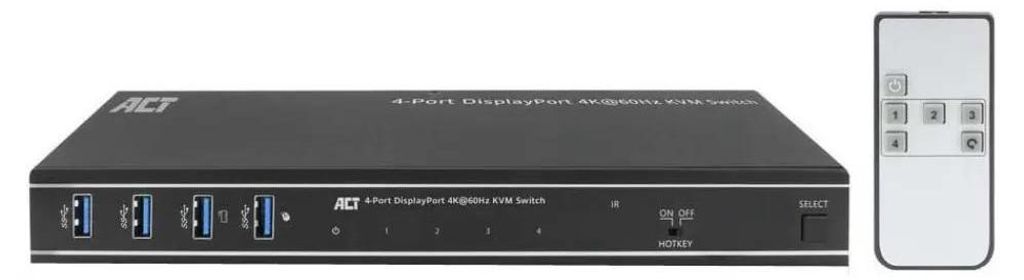 ACT 4-Port DisplayPort 4K@60Hz KVM-Switch, 4096 x 2160 Pixel, 4K Ultra HD, 12 W, Schwarz