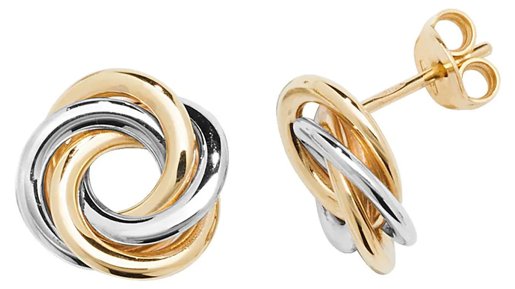 Puces d'Oreilles Femme en Or Bicolore 9K - Petites Créoles 11mm Chic