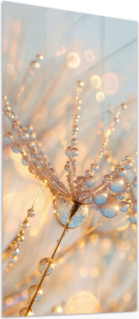 Glasbild 30x60cm in XXL für Wohnzimmer, Schlafzimmer Motiv Tautropfen Panorama