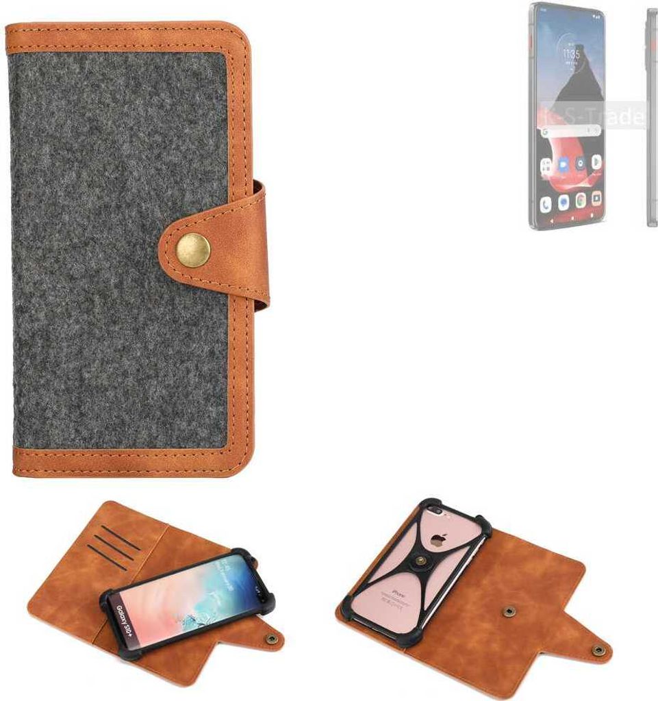 K-S-Trade Schutzhülle Handyhülle kompatibel mit Motorola ThinkPhone Filz Hülle Kunst-Leder dunkelgrau braun (1x)