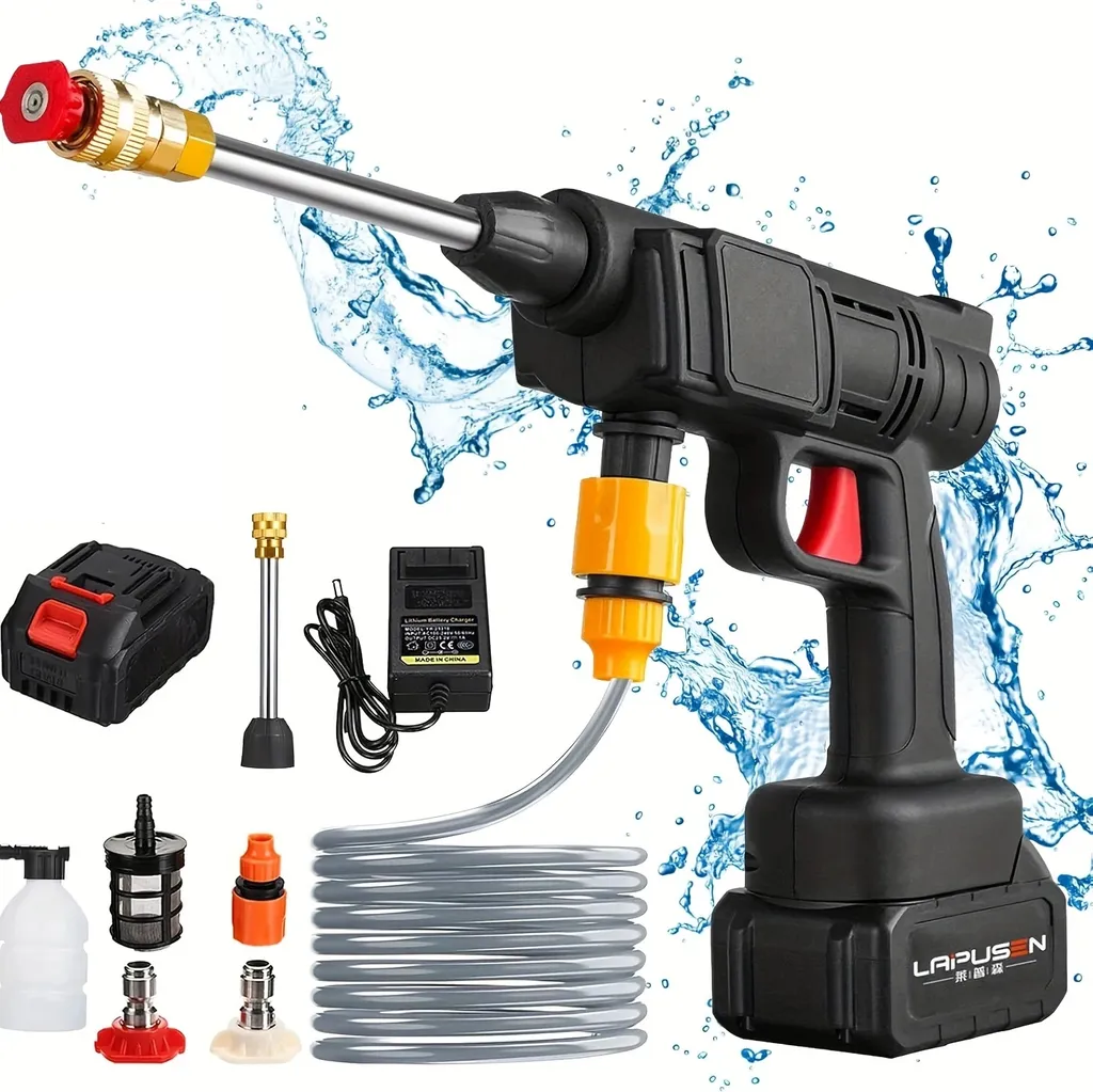 Idropulitrice A Batteria 21V Con 2 Batterie – Ugello 6 In 1 E Tubo Da 10m Per Auto E Giardino