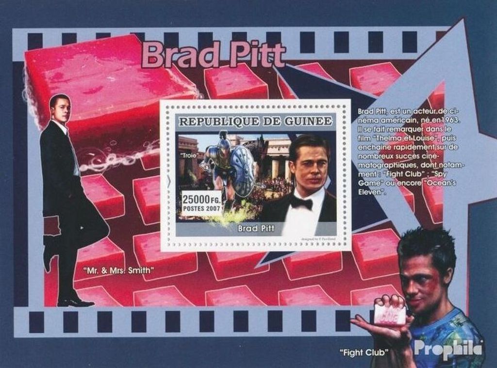 Briefmarken Guinea 2007 Mi Block 1325 (kompl. Ausgabe) postfrisch Brad Pitt