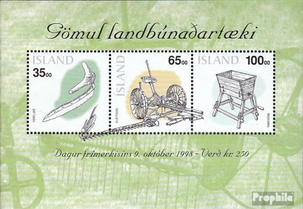 Briefmarken Island 1998 Mi Block22 (kompl.Ausg.) postfrisch Landwirtschaftliche Geräte