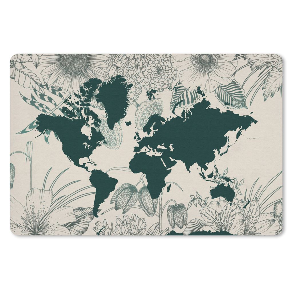MuchoWow Mauspad Mousepad Weltkarte - Blumen - Pflanzen 27x18 cm - Mousepads - Maus Mat - Pad - Mausunterlage - Büroartikel - Desk Matten