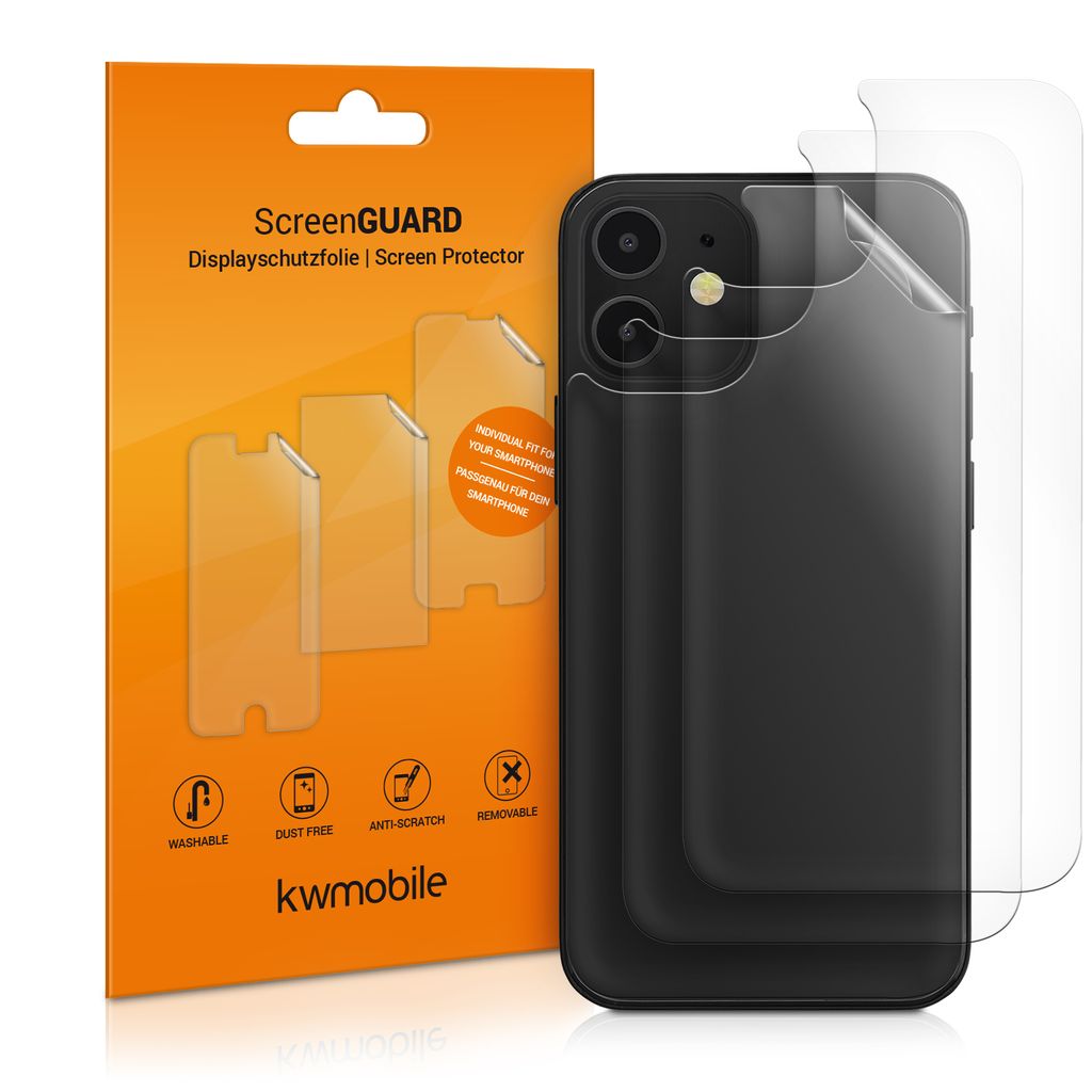 kwmobile 3x Schutzfolie Rückseite kompatibel mit Apple iPhone 12 mini - Folie Backcover Smartphone - Handyfolie transparent