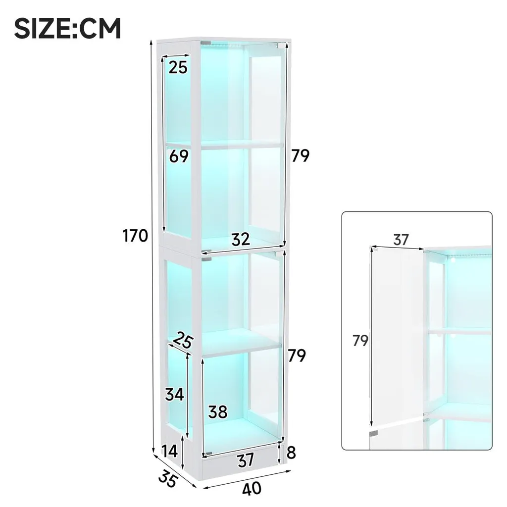 Meuble vitrine de collection avec éclairage LED connecté et 4 étagères - 5