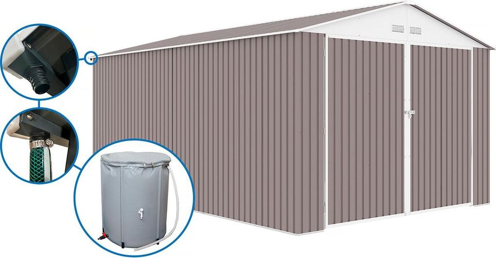 Metallgarage "Nevada" - 18,56 m² mit Dachrinne und Wasserauffangbecken