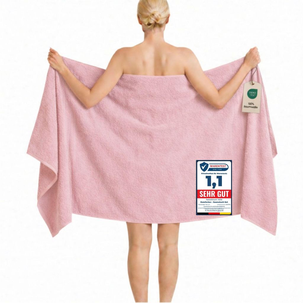 Komfortec Badetuch 100x200 cm aus 100% Baumwolle, Saunatuch XXL, Weich, Groß, Frottee, Schnelltrocknend, Rosa