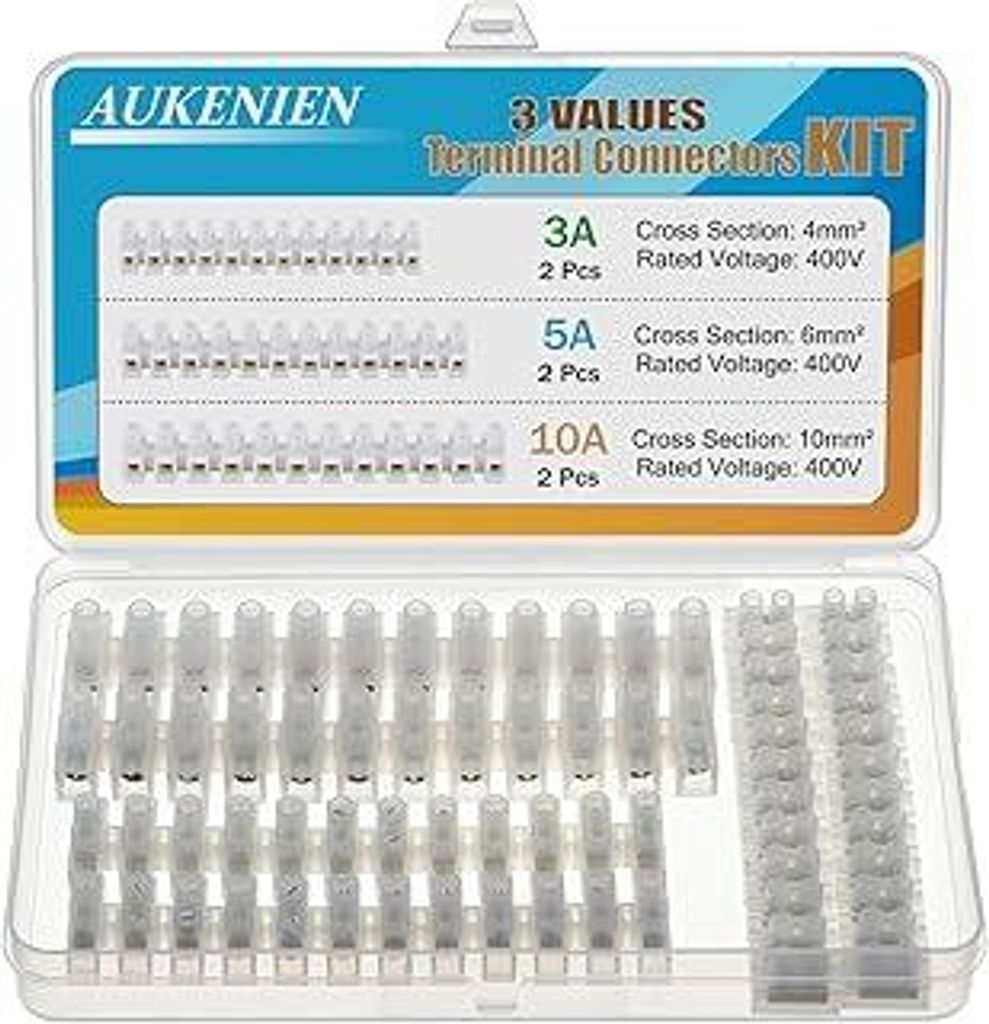 AUKENIEN Lüsterklemme 3 Werte 6 Stück Transparent Lüsterklemmen 3A 5A 10A Lüsterklemmleiste 3 5 10 Ampere Weiße Elektrische Klemmenblöcke