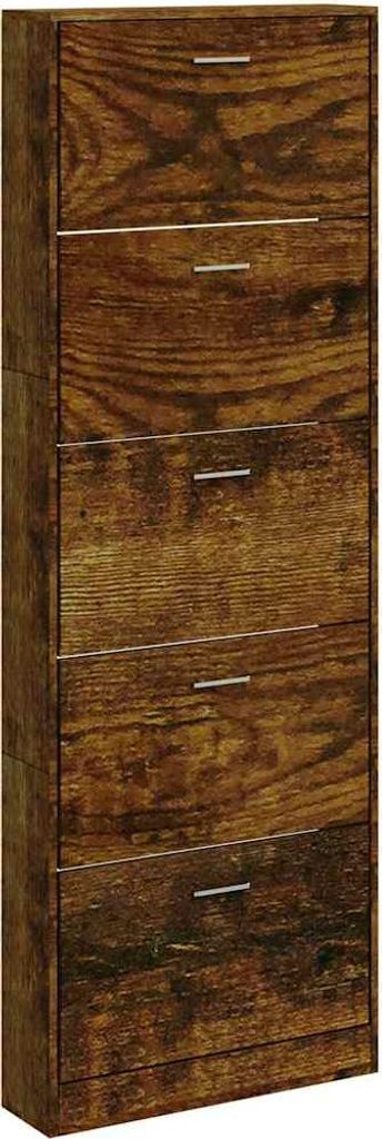A tall, narrow shoe cabinet with six drawers, presented against a white background.