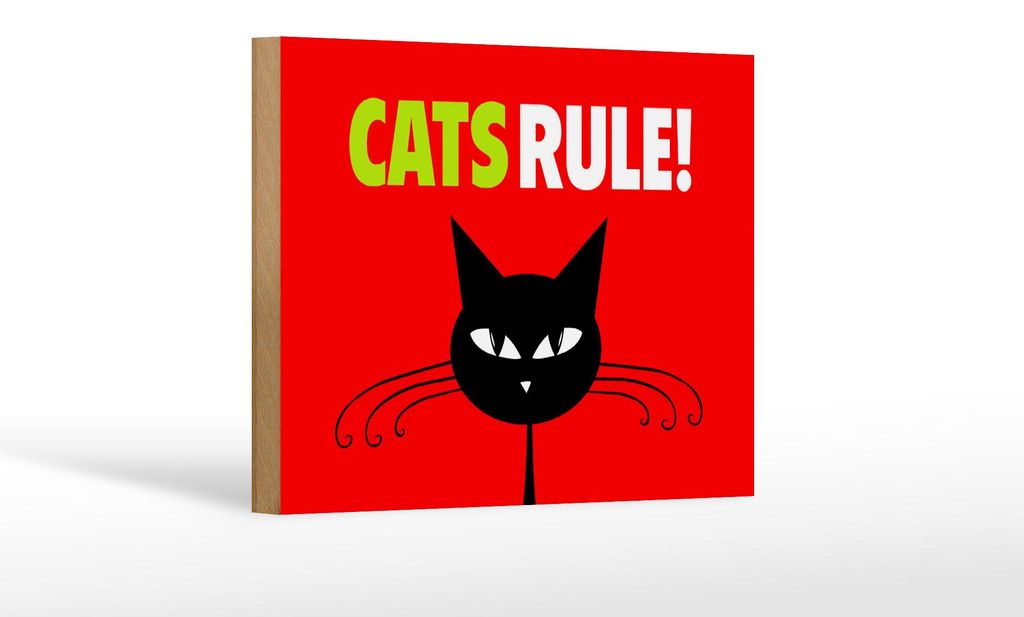 Holzschild Spruch 18x12cm Cats rule Katze