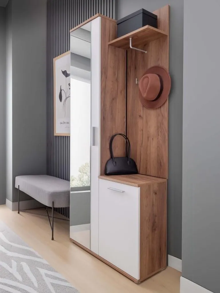 Armoire de rangement Intra avec miroir et étagères - Finition blanc mat - 5