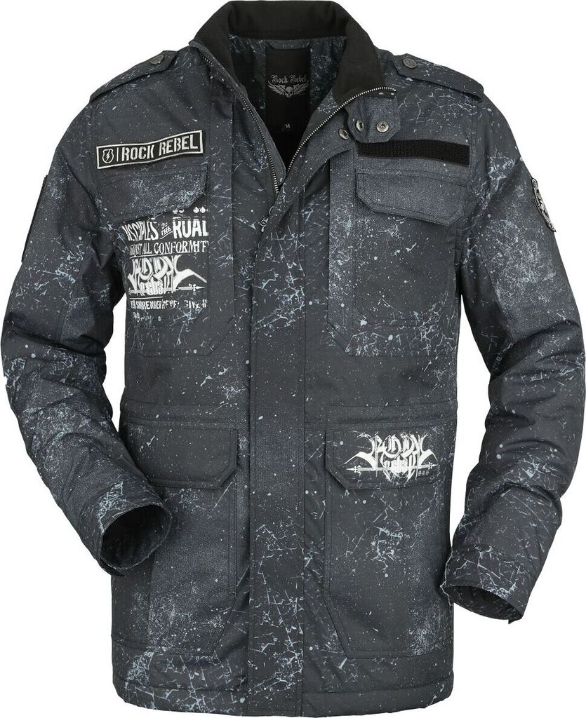 Rock Rebel by EMP Herren graue Übergangsjacke mit Patches und Teddyfell L