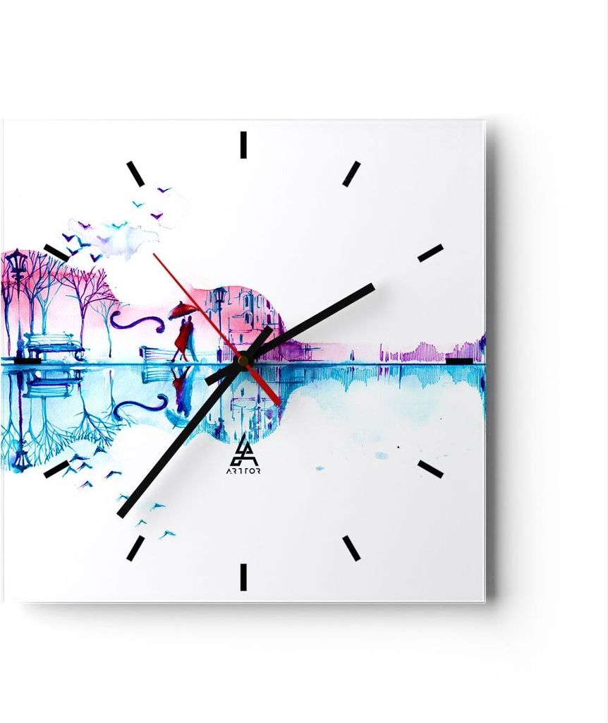 Wanduhr - Quadrat - Glasuhr - Violine Walk regen Aktivitäten - 30x30cm - Schleichendes Uhrwerk - Lautlos - zum Aufhängen bereit - Dekoration Mode...