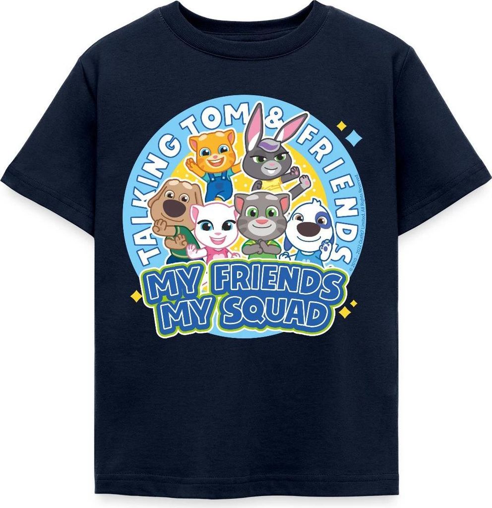 Spreadshirt Talking Tom & Friends Meine Freunde Kinder T-Shirt, 122/128 (7-8 Jahre), Navy