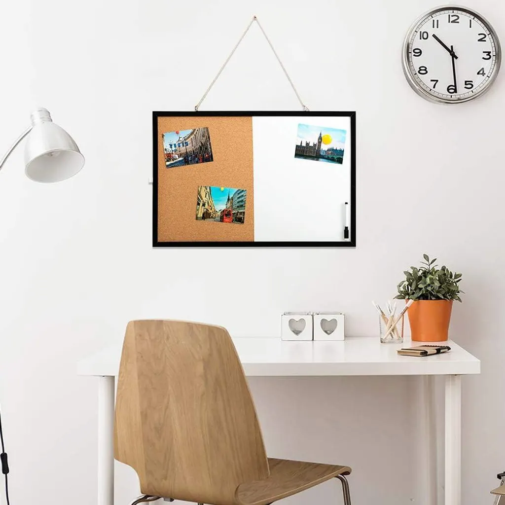 Tableau mémo mural 60x40 cm magnétique et liège cadre bois noir chic