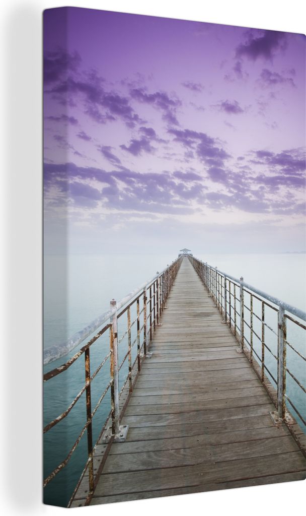 OneMillionCanvasses - Leinwandbilder - 90x140 cm, Pier überquert das Meer in Kuwait-Stadt unter einem lila Himmel, Wandbilder Kunstdruck Wanddek...