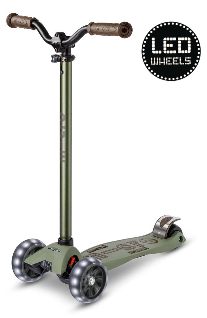Micro Kinderroller Maxi Micro Deluxe Pro LED 3-Rad Olivgrün Produktbild 