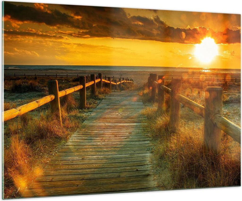 Bilder auf glas - Fußgängerbrücke Strand Urlaub Sonne - 100x70cm - Glasbilder - Wandbilder - Kunstdruck - Wanddekoration aus Glas - Glas Bilder ...