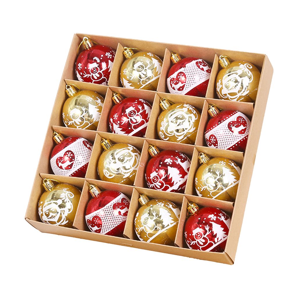 16pcs 6 cm Weihnachtsbaumfarbe Ball Shatterproof Multi-Patterns Bright Color Szene Layout Hochzeit Dekor Weihnachts-Party Dekor Hängende Ball Anh...
