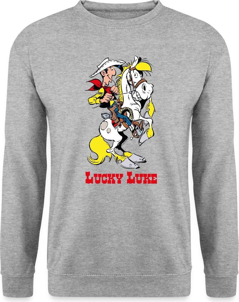 Spreadshirt Lucky Luke mit Pferd Jolly Jumper Uni Pullover, M, Weißgrau meliert