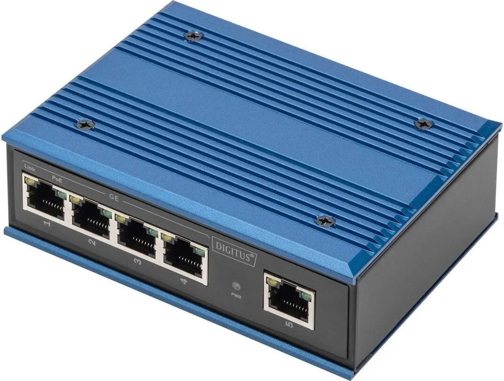 Switch DIGITUS Industriale PoE 4 Porte Gigabit 30W Unmanaged Blu
