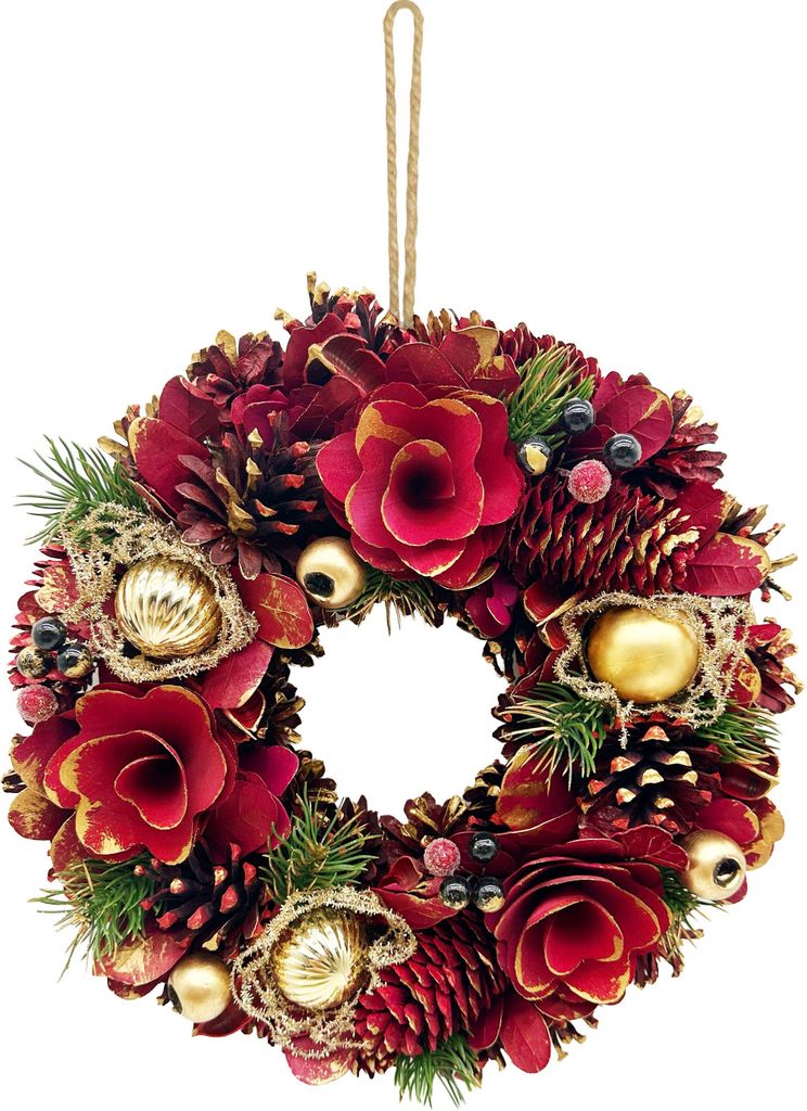 Kranz MagicHome Weihnachten, hängend, rot, 30x30x8 cm Produktbild 