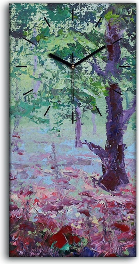Küche Wohnzimmer Wand Leinwand Uhr 30x60 Malerei Wald Bäume Blumen Mohnblumen - schwarze Hände