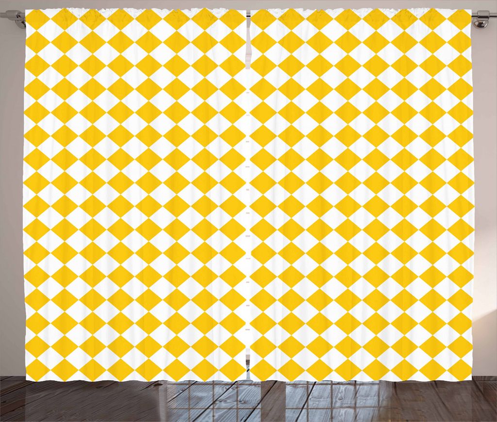 ABAKUHAUS Gelb und Weiß Rustikaler Gardine, Kariertes Gitter, Schlafzimmer Kräuselband Vorhang mit Schlaufen und Haken, 280 x 225 cm, Gelb und Weiß