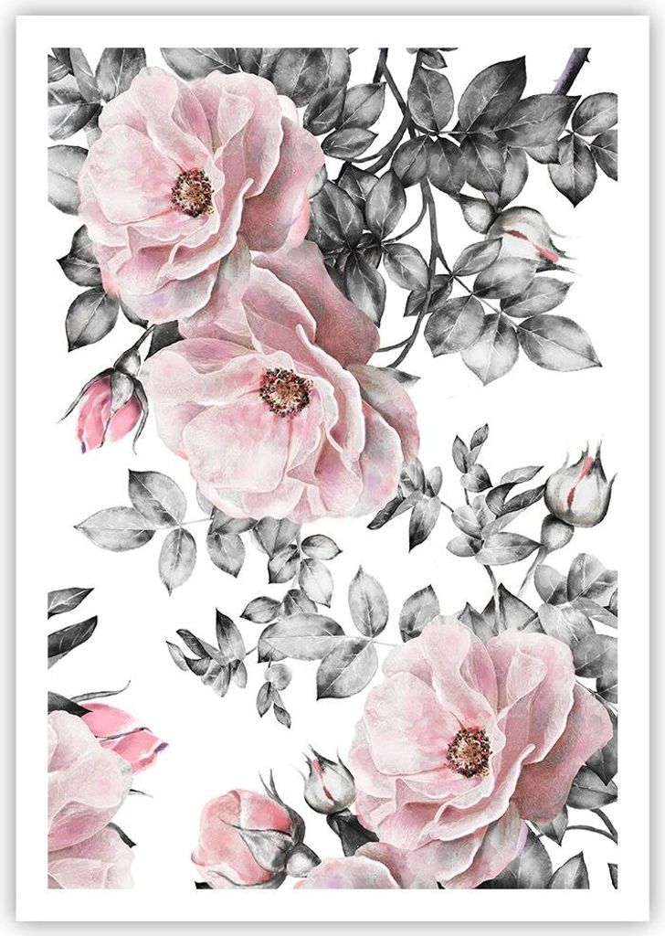 Poster - Poster ohne Rahmen - Blumen Blätter Pflanze Rose - 70x100 cm - Wand Bild - Wanddeko - Wandbilder - Kunstposter - Wandposter - Bilder - Ku...