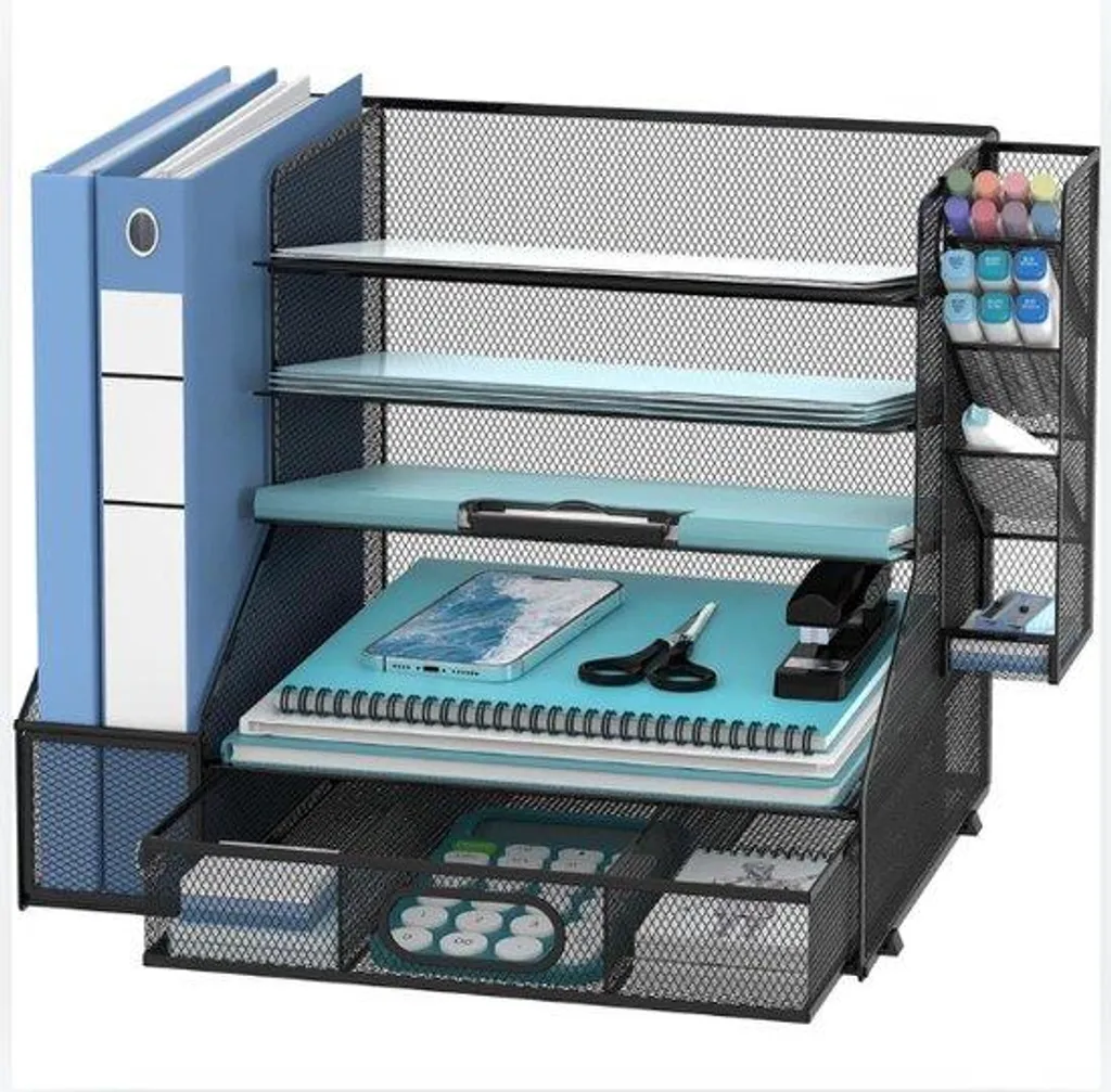 Organiseur de bureau léger coloris noir multi-rangements 39x29x32 cm