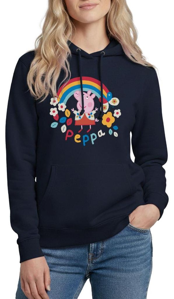 Spreadshirt Peppa Wutz Regenbogen Rainbow Damen Hoodie, M, Navy