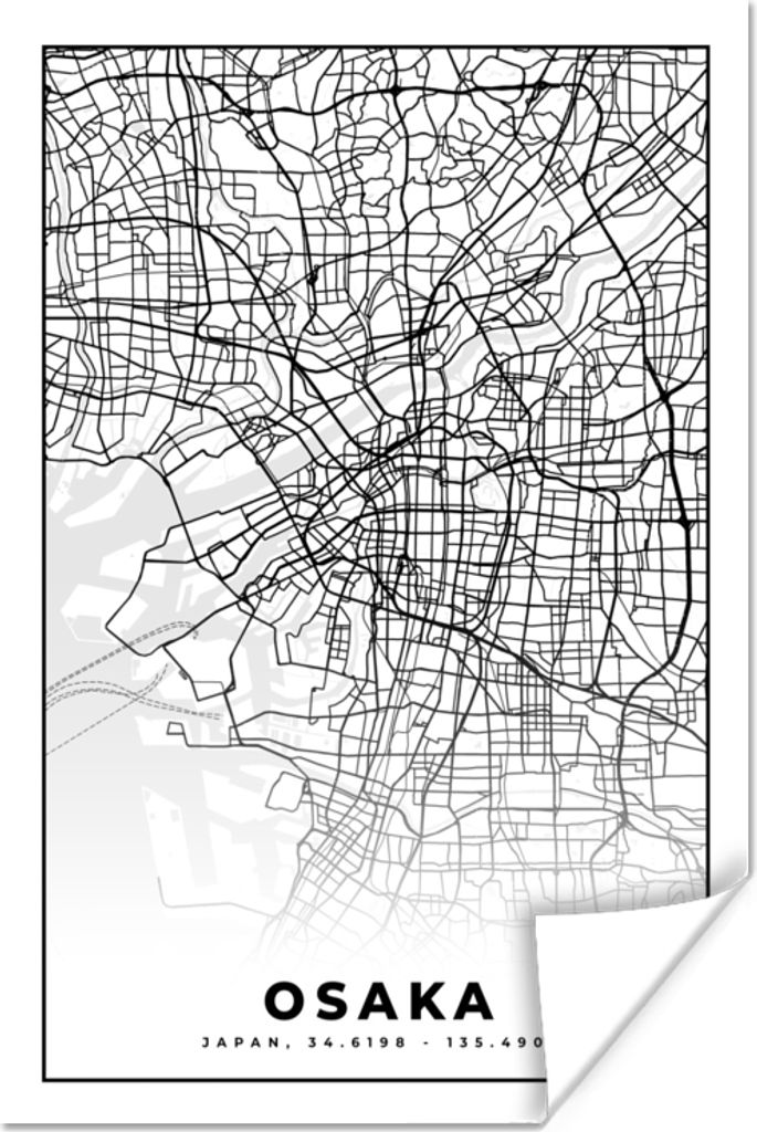 MuchoWow Poster Karte - Osaka - Stadtplan - Japan - Karte 20x30 cm - Papierdruck