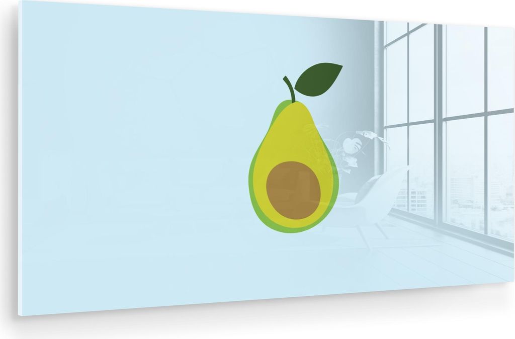MuchoWow Glasbilder - Bilder auf Wandbild - Foto auf Glas Avocado - Illustration - Grün - Frucht 80x40 cm Wanddekoration aus Glas - Acrylglasbild ...