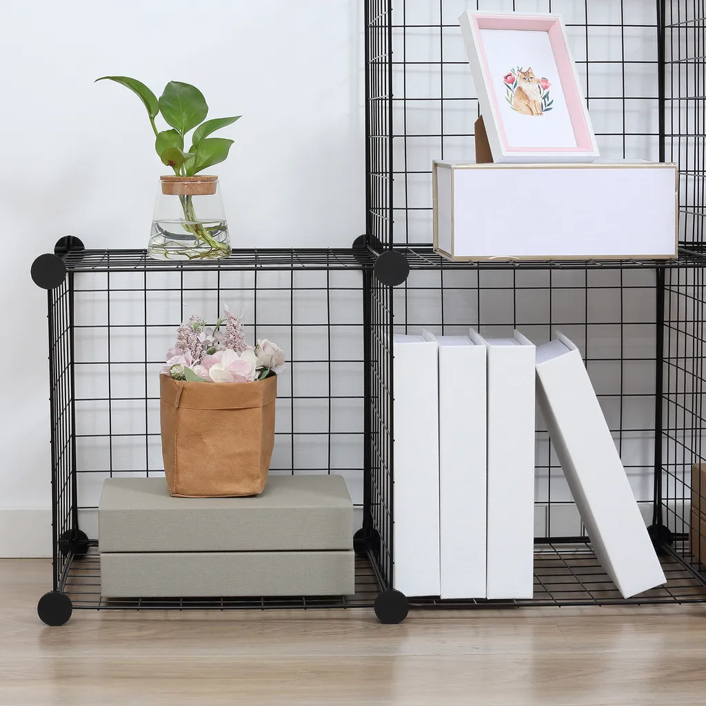 Solution de rangement : étagère à cubes DIY métal noir modulable 6 cases - 9
