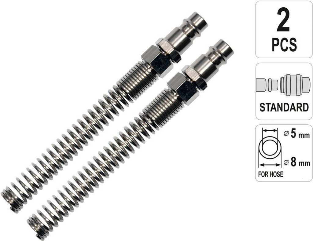 Druckluft Schnell-Kupplung 2 Stück 1/4' Einstecknippel Schlauchanschluss mit Knickschutz Innen-Ø 5-6mm, Aussen-Ø 8-10mm, Ausführung:Stecknippel...