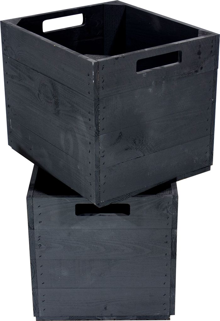 2er Set Schwarze Holzkiste für Kallax Regale 33cm x 37,5cm x 32,5cm Einsatzkiste black Fach Obstkiste Weinkisten Aufbewahrungsbox Vintage natur