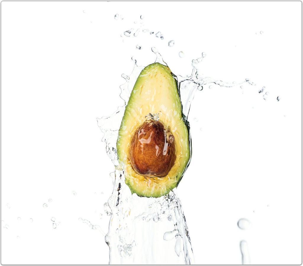 Spritzschutz Herdabdeckplatte Schneidebrett aus Glas Avocado im Wassersplash 1-Teilig (60x52cm)
