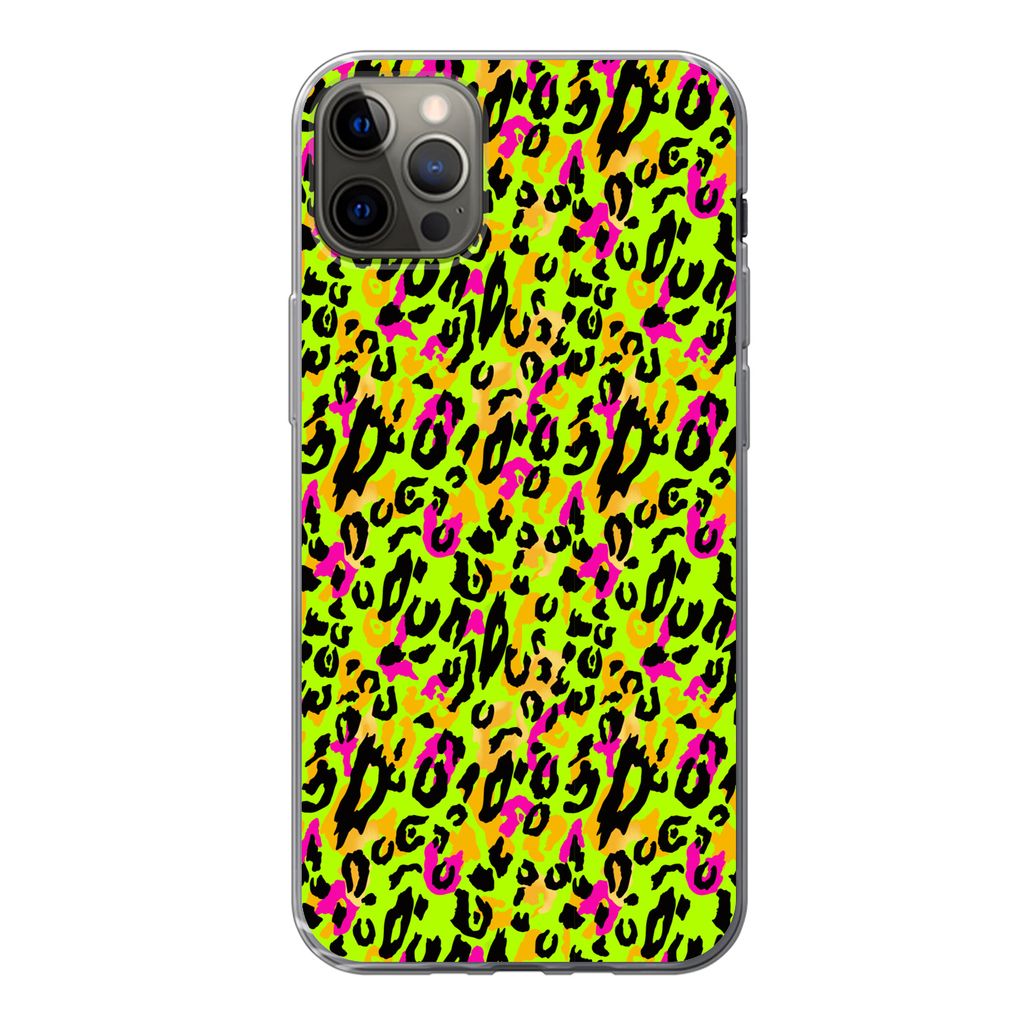 MuchoWow Handyhülle Schutzhülle Hülle für iPhone 13 Pro Max Tierprint - Panther - Neon - Gelb Silikon Softcase Handy Hülle - Mobiltelefon