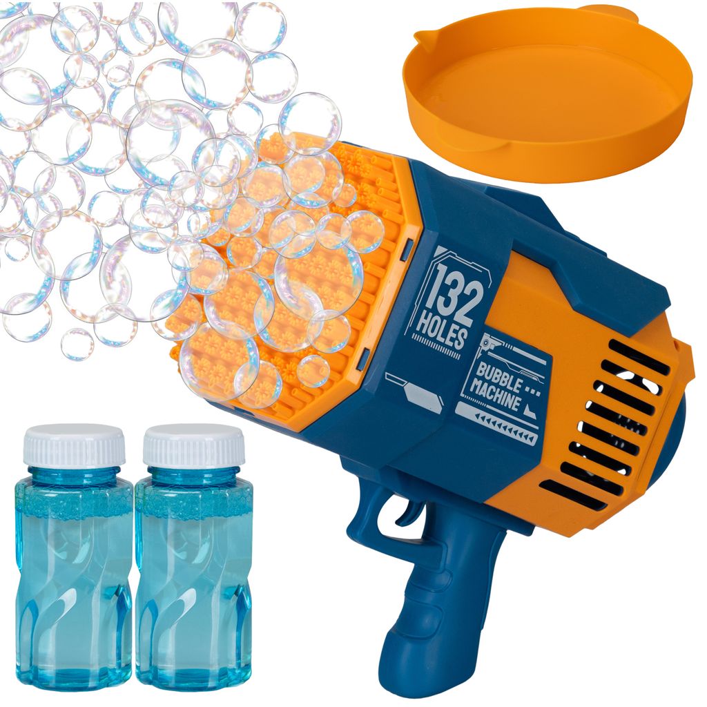 COIL Seifenblasenpistole, Seifenblasenmaschine, Automatischer Bubble Machine, 1000+ Blasen/Minute, LED, USB-Kabel, 132 Löcher, 2x100 ml, Blau
