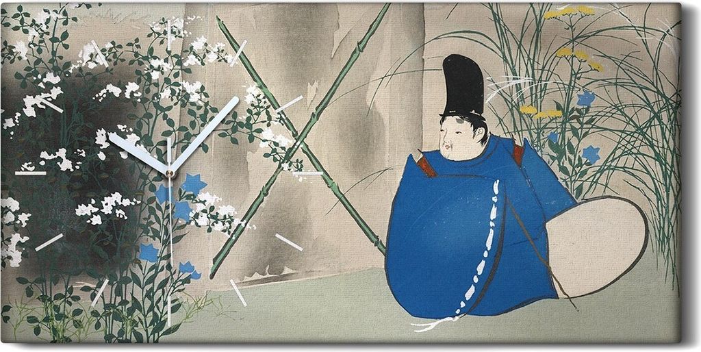 Wanduhr Uhr Wandbild Leinwand 60x30 Gemälde Asiatischer Mann Blumen Baum Kunst - weiße Hände