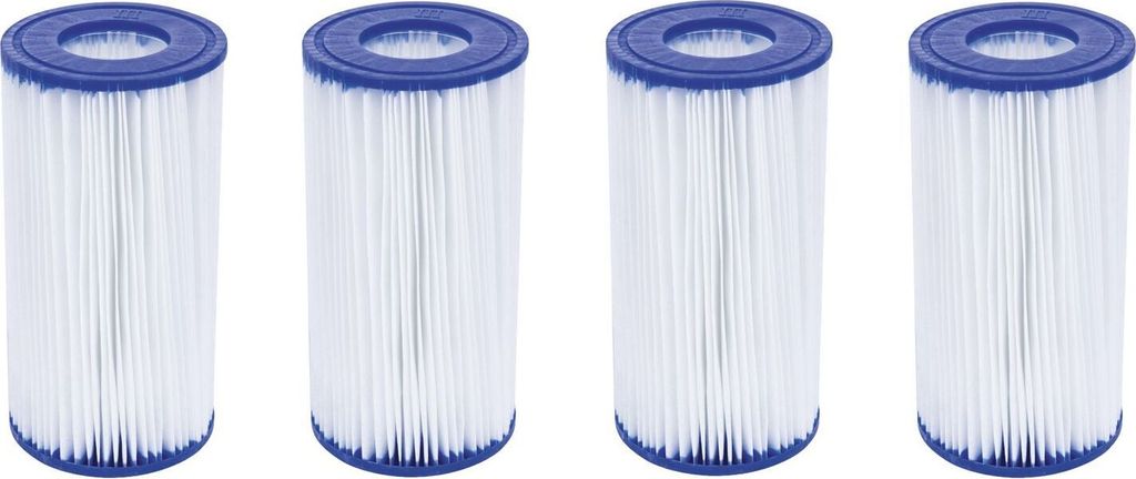 Four identical filter cartridges are arranged in a row against a white background.